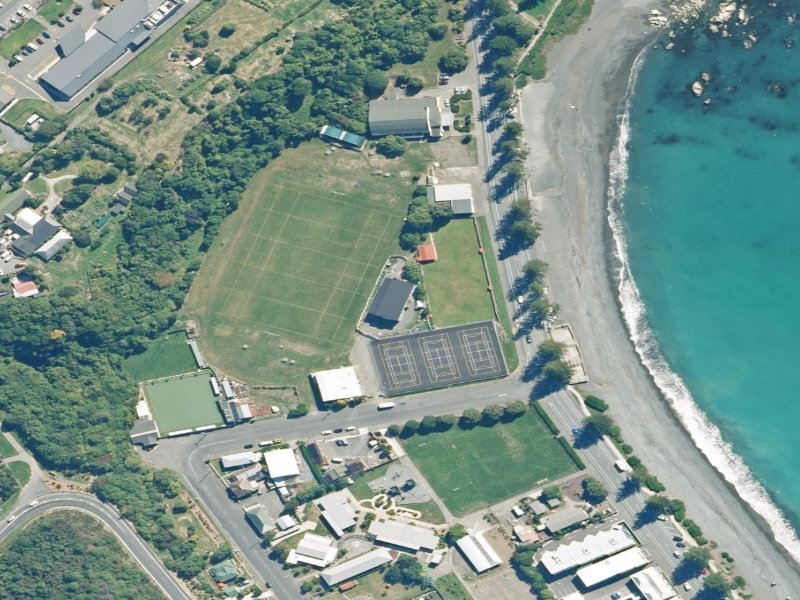 aerial view of Kaikoura Rugby Club and the ground around it