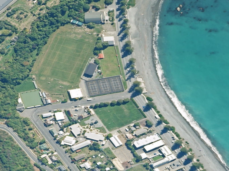 aerial view of Kaikoura Tennis Courts and the ground around it