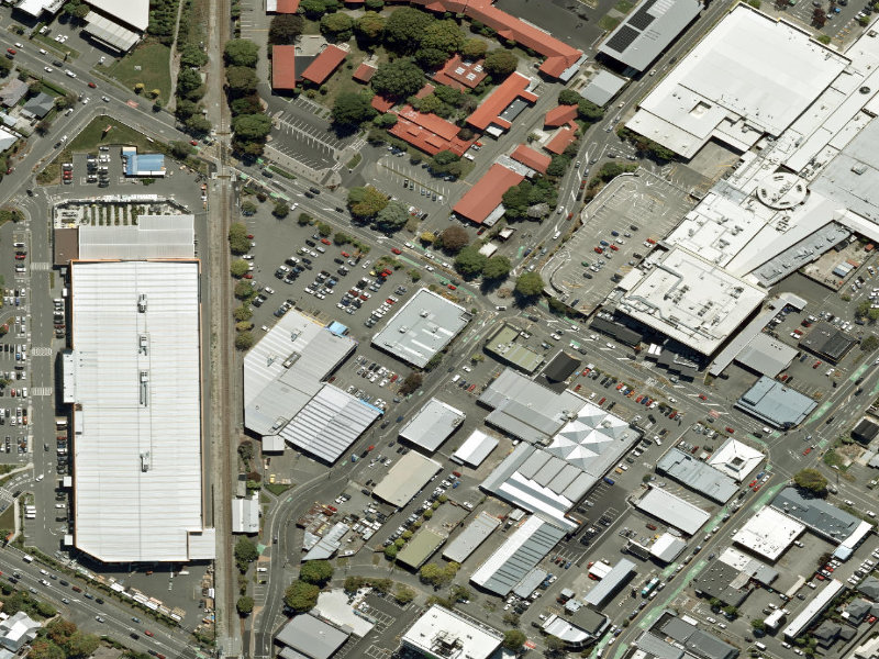aerial view of Papanui Service Centre and the ground around it