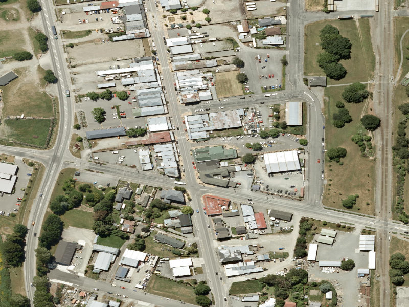 aerial view of Temuka Service Centre and the ground around it
