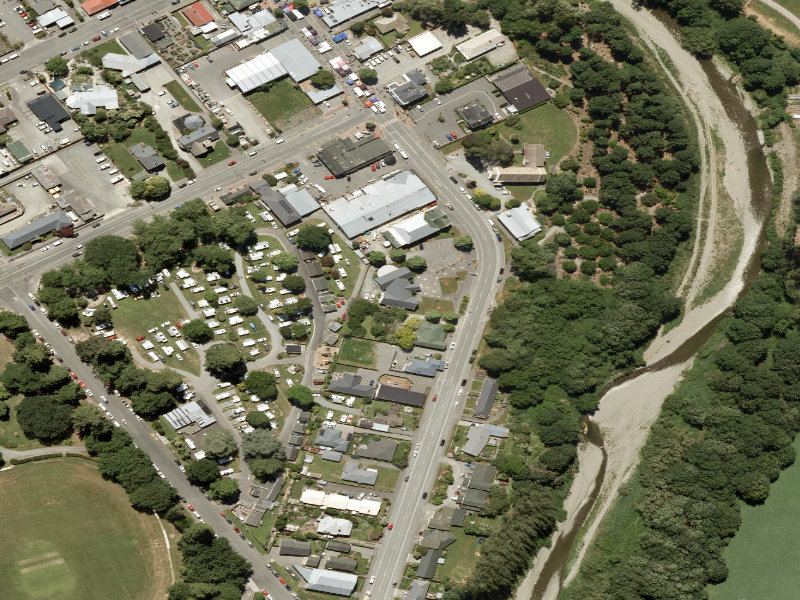 aerial view of Geraldine Service Centre and the ground around it