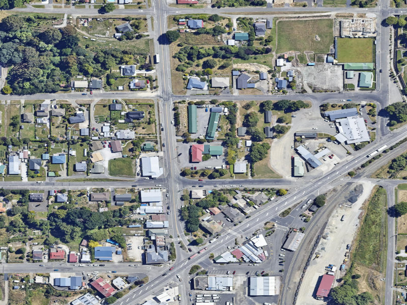 aerial view of Waihemo Service Center and the ground around it