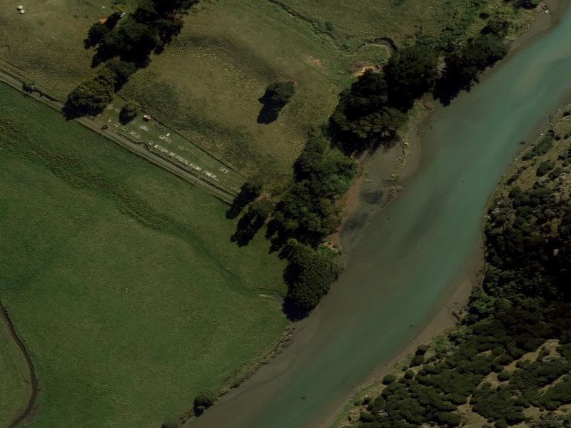aerial view of Le Bons Bay Collection Point and the ground around it
