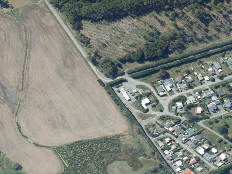 aerial view of Rakaia Huts and the ground around it