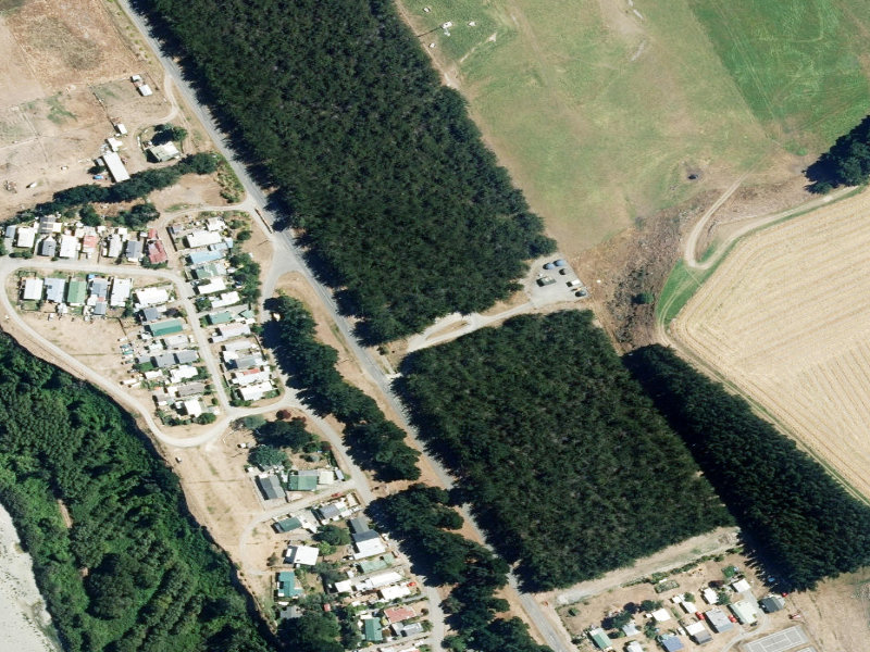 aerial view of Hakatere Huts and the ground around it