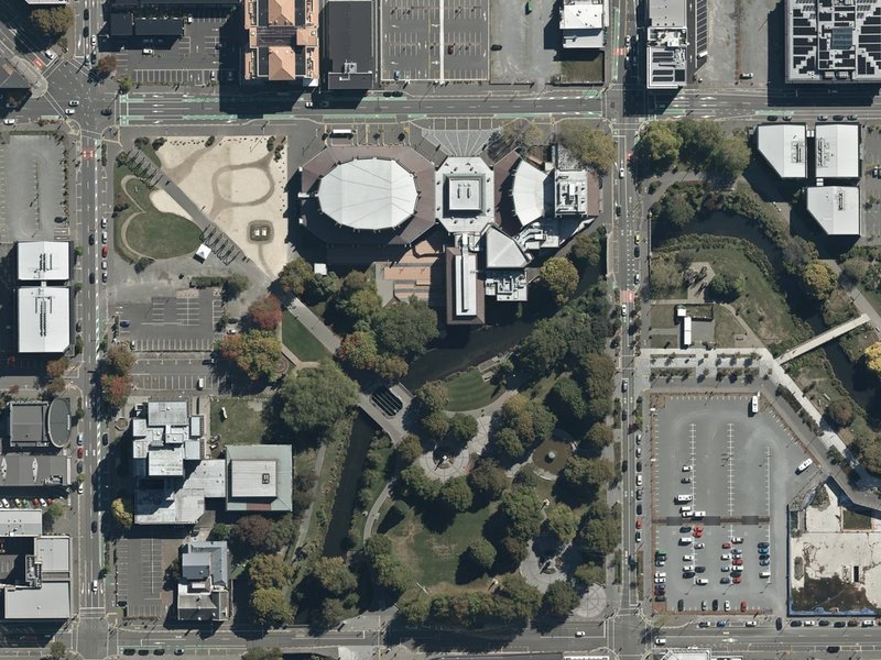 aerial view of Ferrier Fountain and the ground around it