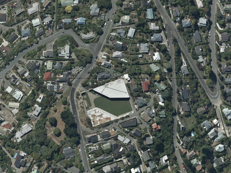aerial view of Huntsbury Reservoir and the ground around it