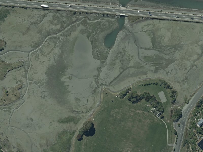 aerial view of McCormacks Bay and the ground around it