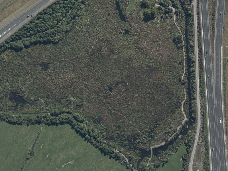 aerial view of Ōtukaikino Wetland and the ground around it