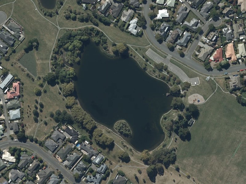 aerial view of Westlake Pond and the ground around it