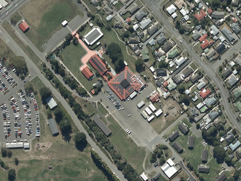 aerial view of Ngā Hau e Whā National Marae and the ground around it