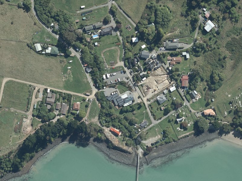 aerial view of Rāpaki Marae and the ground around it