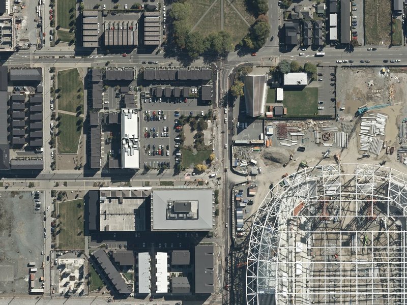 aerial view of 22 February 2011 earthquake memorial and the ground around it