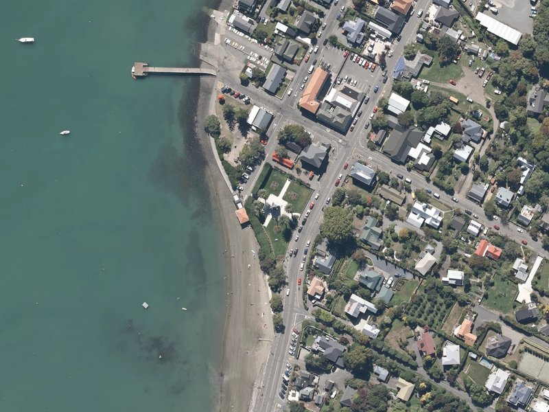 aerial view of Akaroa War Memorial and the ground around it