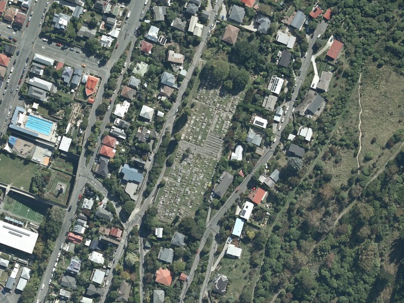 aerial view of Lyttelton Soldiers' Memorial and the ground around it