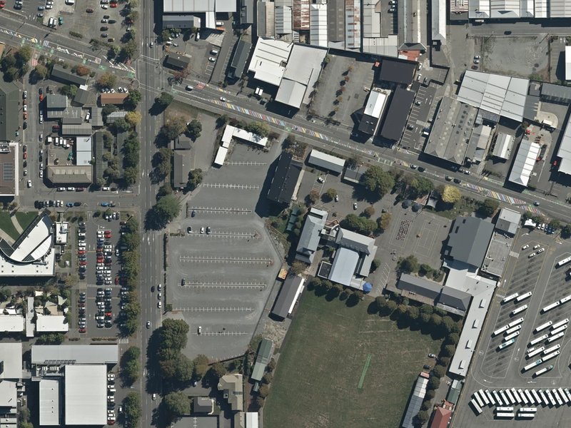 aerial view of Mary, Blessed Mother and the ground around it