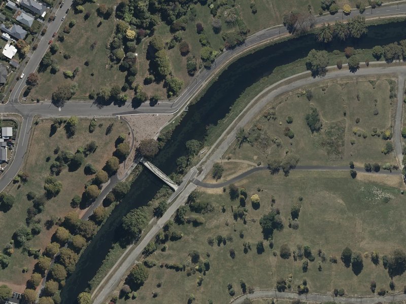 aerial view of Medway Footbridge Earthquake Memorial and the ground around it