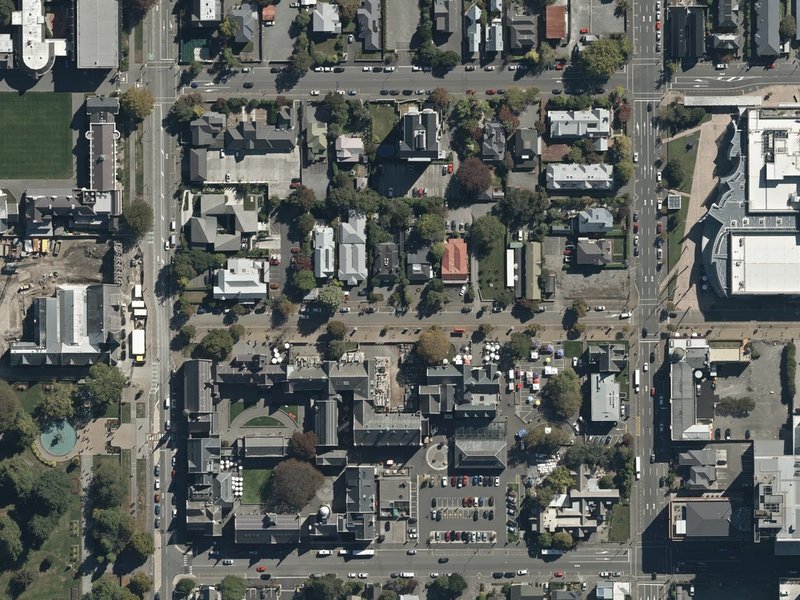 aerial view of Ron's Shoes and the ground around it