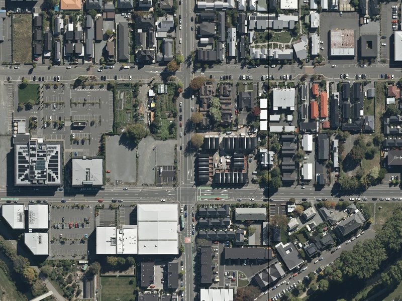 aerial view of St Luke's in the City Earthquake Memorial and the ground around it
