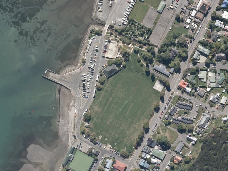 aerial view of Akaroa Recreation Ground and the ground around it