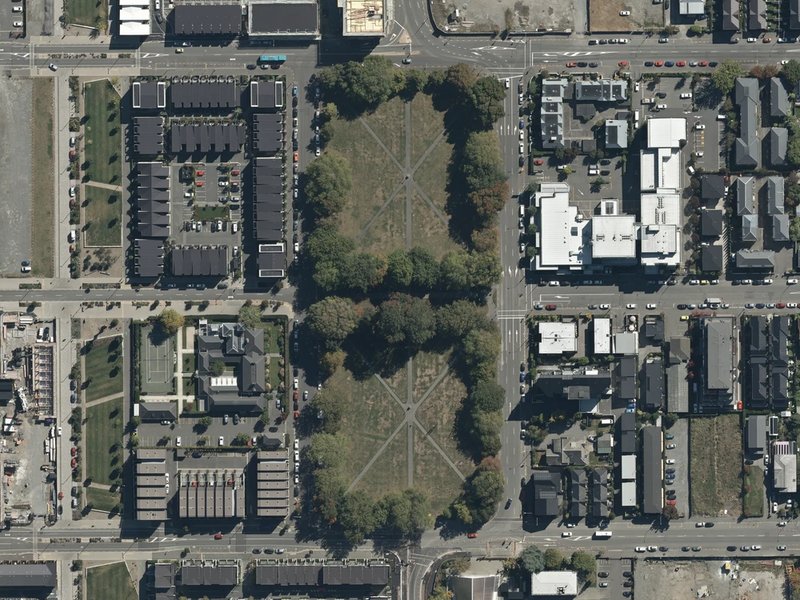 aerial view of Latimer Square and the ground around it