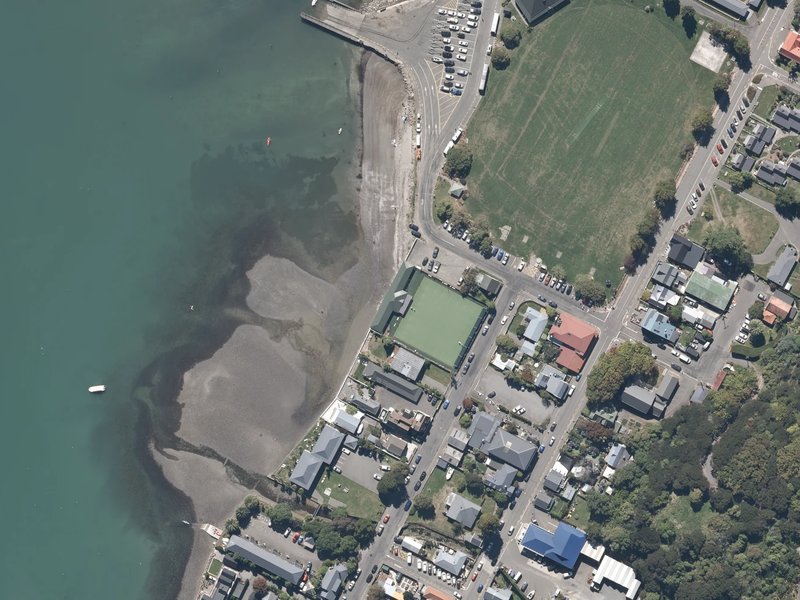 aerial view of Akaroa Bowling Green and the ground around it