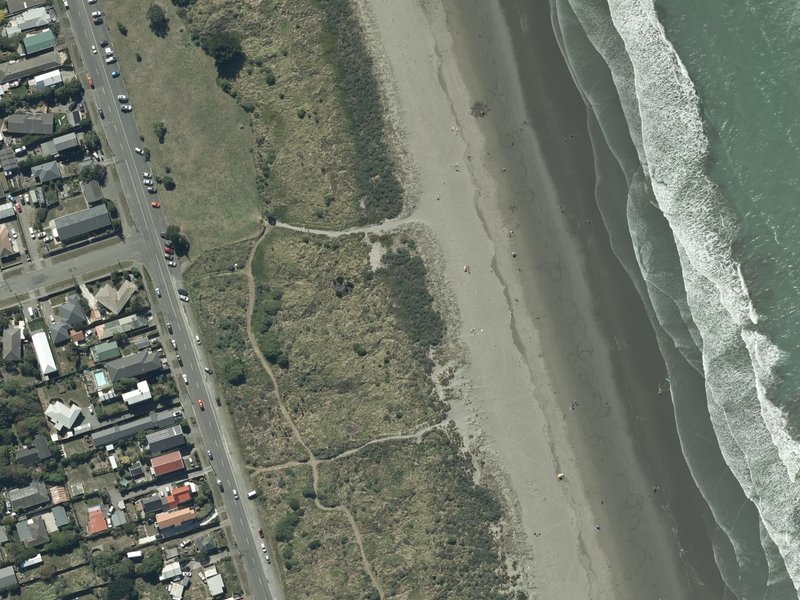 aerial view of South New Brighton Beach and the ground around it