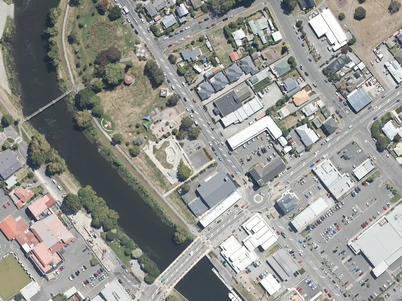 aerial view of Kaiapoi War Mem Hall Grounds and the ground around it