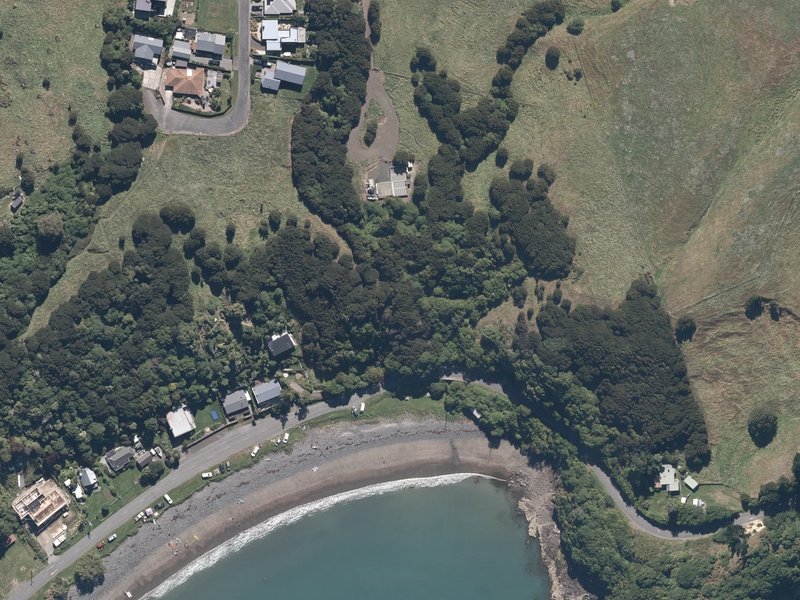 aerial view of Wainui Main Road Reserve and the ground around it