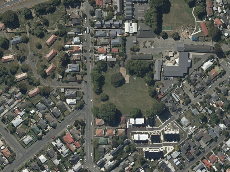 aerial view of Simeon Park and the ground around it