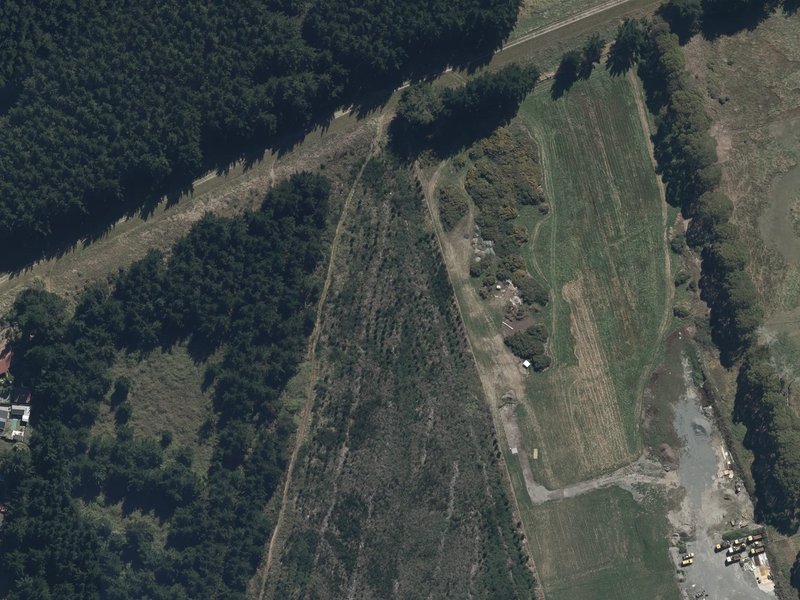 aerial view of Kainga Forest and the ground around it