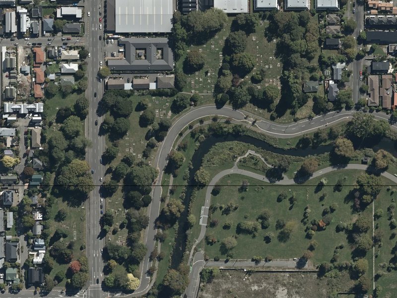 aerial view of Barbadoes Cemetery and the ground around it