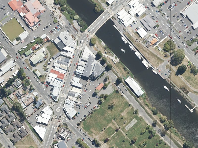 aerial view of Kaiapoi Library / Service Centre and the ground around it