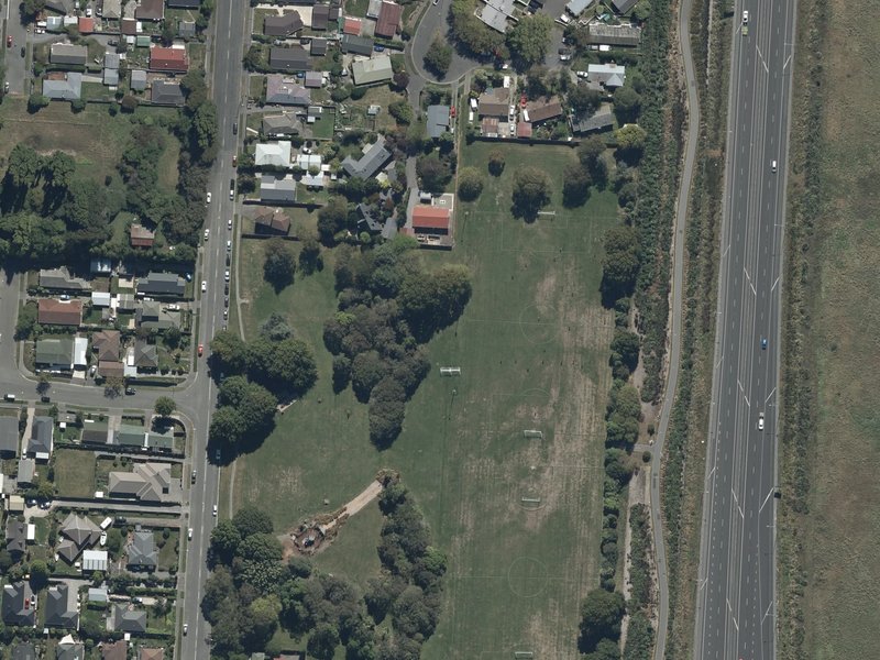 aerial view of Owen Mitchell Park and the ground around it