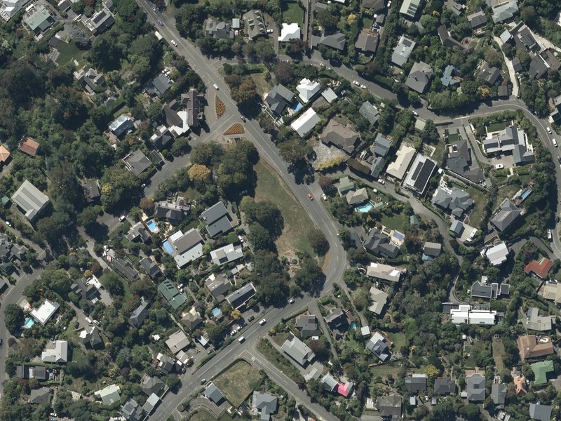 aerial view of Cashmere Village Green and the ground around it
