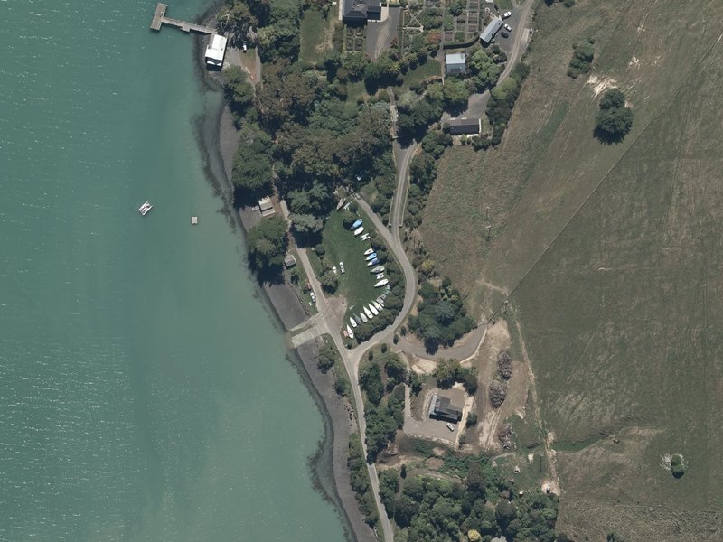 aerial view of Pigeon Bay Boat Park and the ground around it