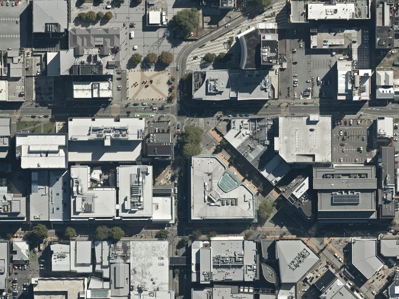 aerial view of The Stewart Plaza and the ground around it