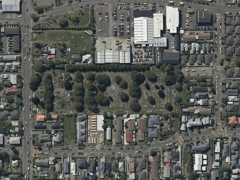 aerial view of Addington Cemetery and the ground around it