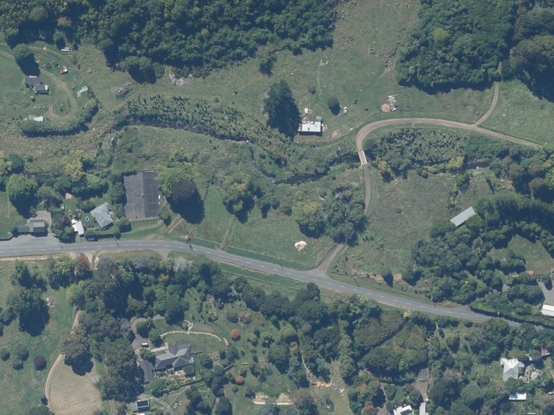 aerial view of Okuti Valley Streamside Reserve and the ground around it