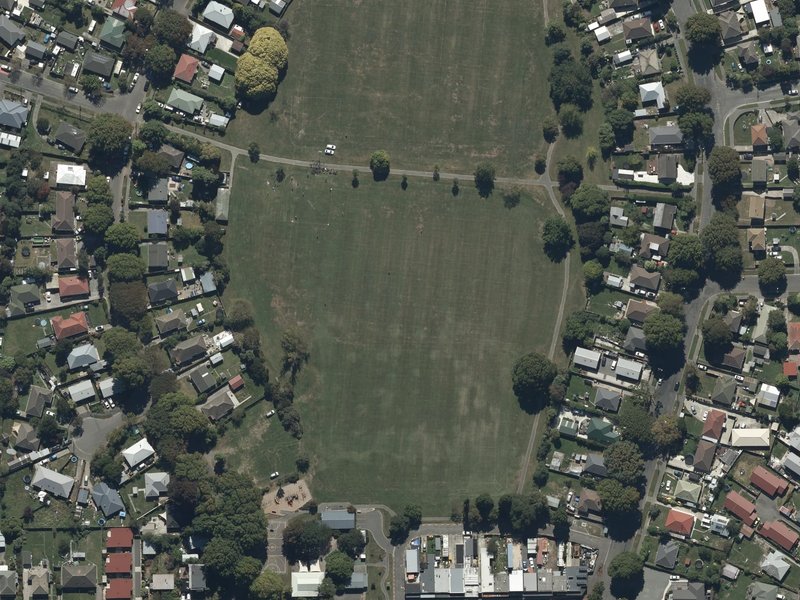 aerial view of Macfarlane Park and the ground around it