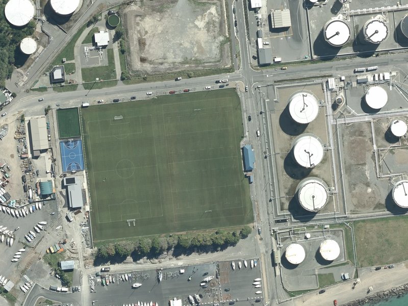 aerial view of Lyttelton Recreation Ground and the ground around it