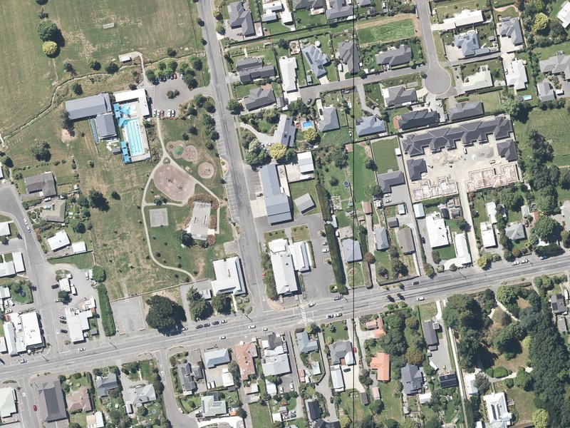 aerial view of Oxford Town Hall & Fire Station and the ground around it