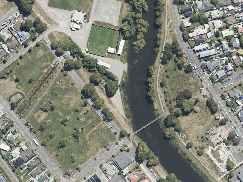 aerial view of Kaiapoi Boat Club Reserve and the ground around it