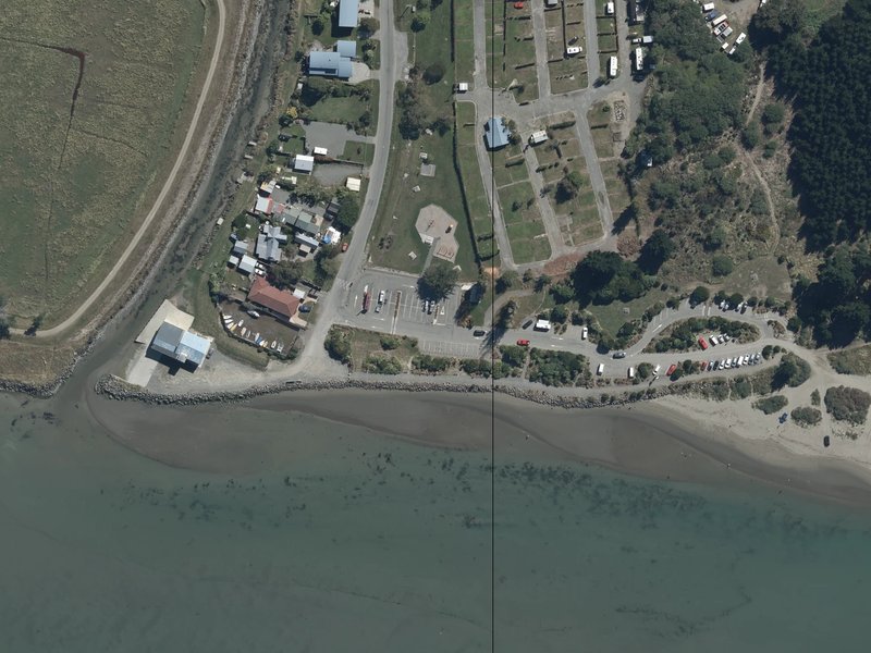aerial view of Kairaki Beach Carpark Devlpmt and the ground around it