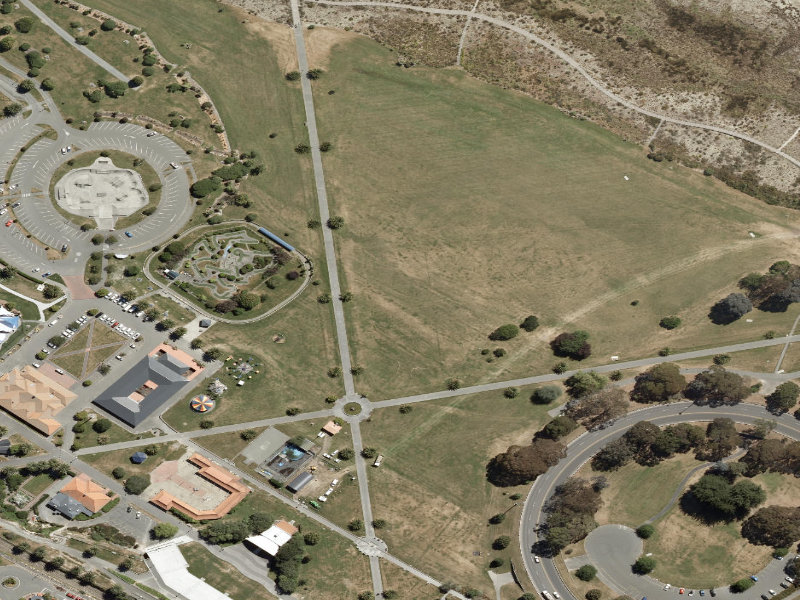 aerial view of Caroline Bay and the ground around it