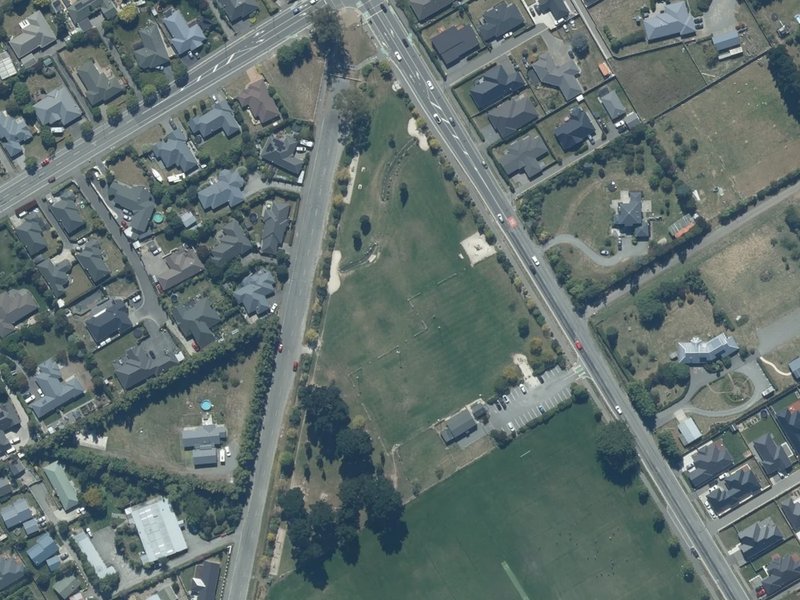 aerial view of Foster Dog Park and the ground around it