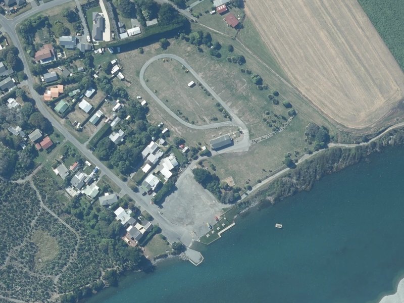 aerial view of Rakaia Huts Campground and the ground around it