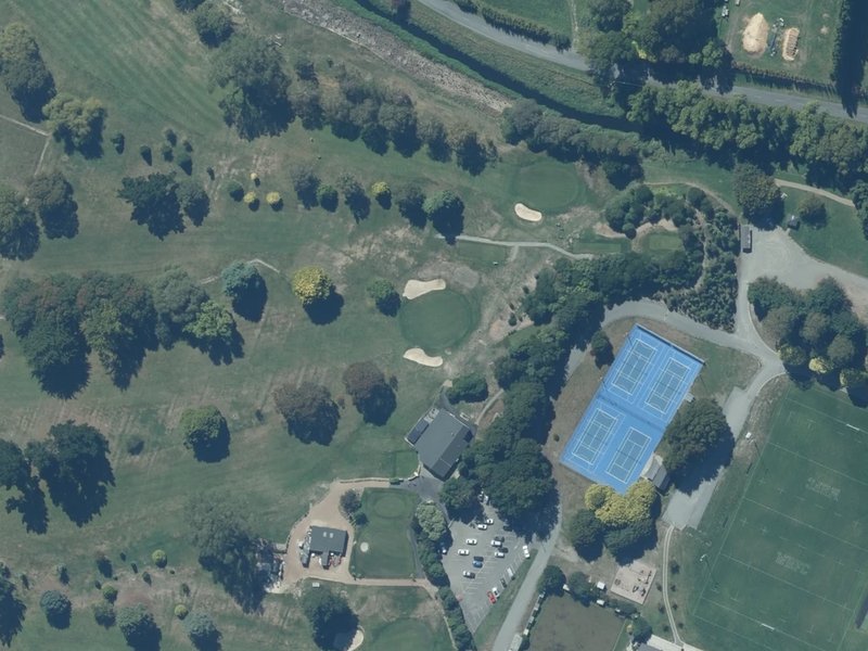 aerial view of Rhodes Park and the ground around it
