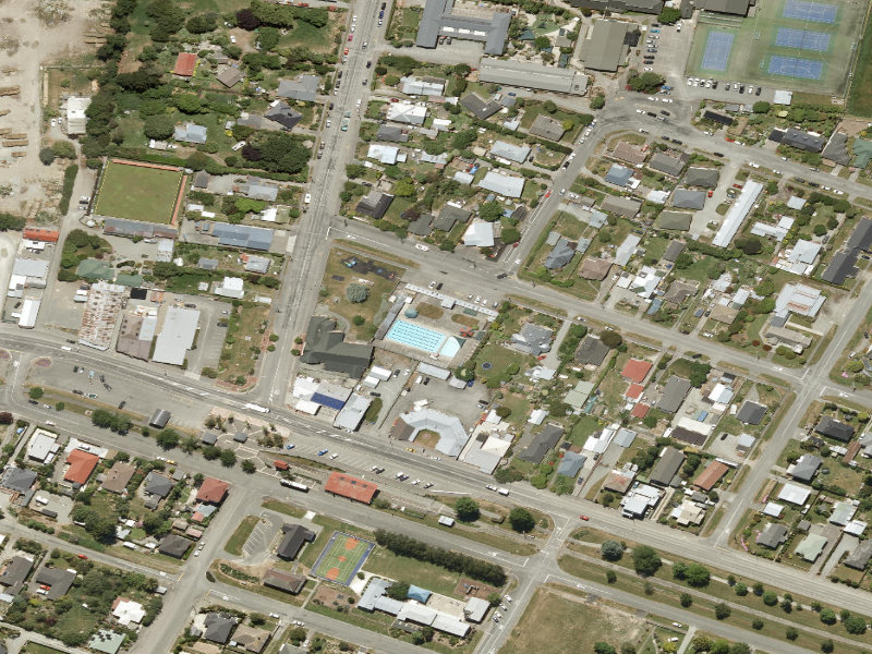 aerial view of Pleasant Point Swimming Baths and the ground around it