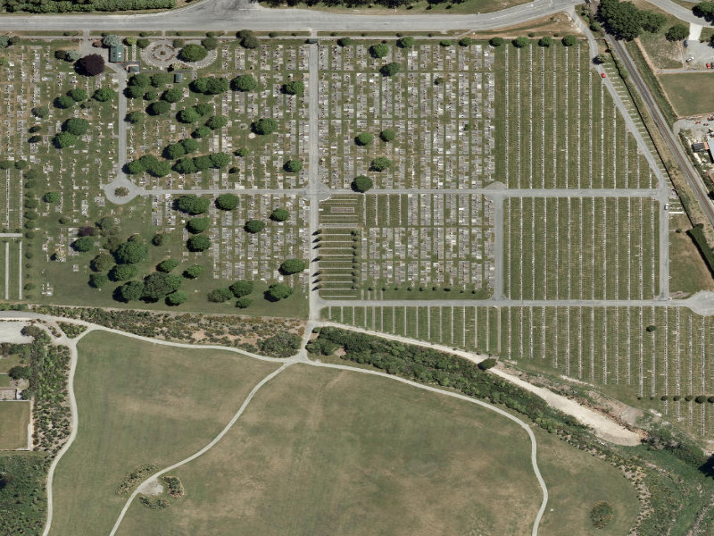 aerial view of Timaru Cemetery and the ground around it